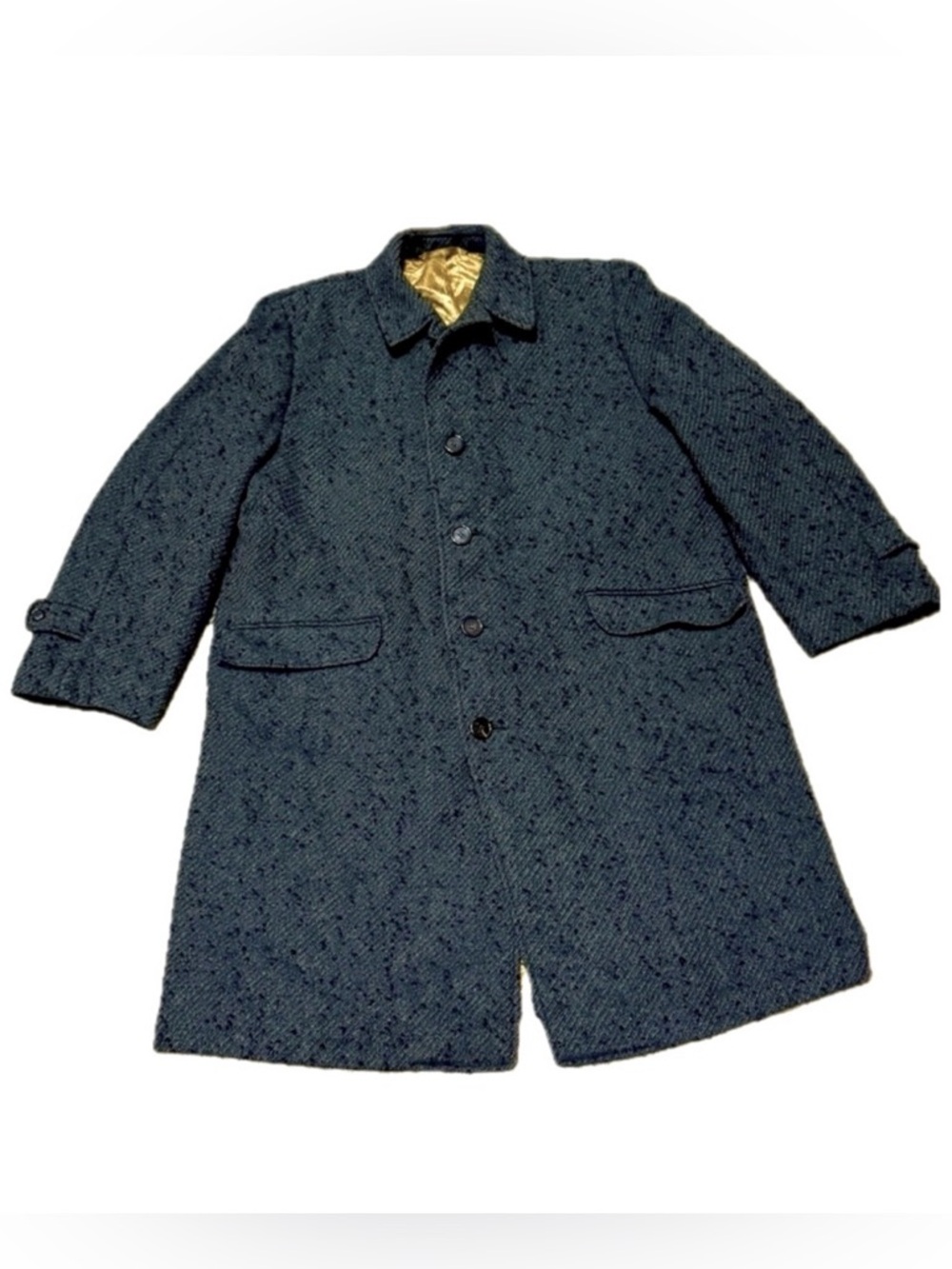 THE LONDONER Men's Wool Overcoat Aqua Green Paisley English Tailoring | 44R